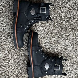 Harley-Davidson Black Leather Lace-Up Boots